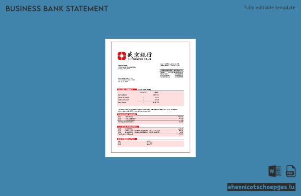 Beispielvorschau für einen Kontoauszug des Shengjing Bank Firmengirokontos (Word- und PDF-Vorlage)